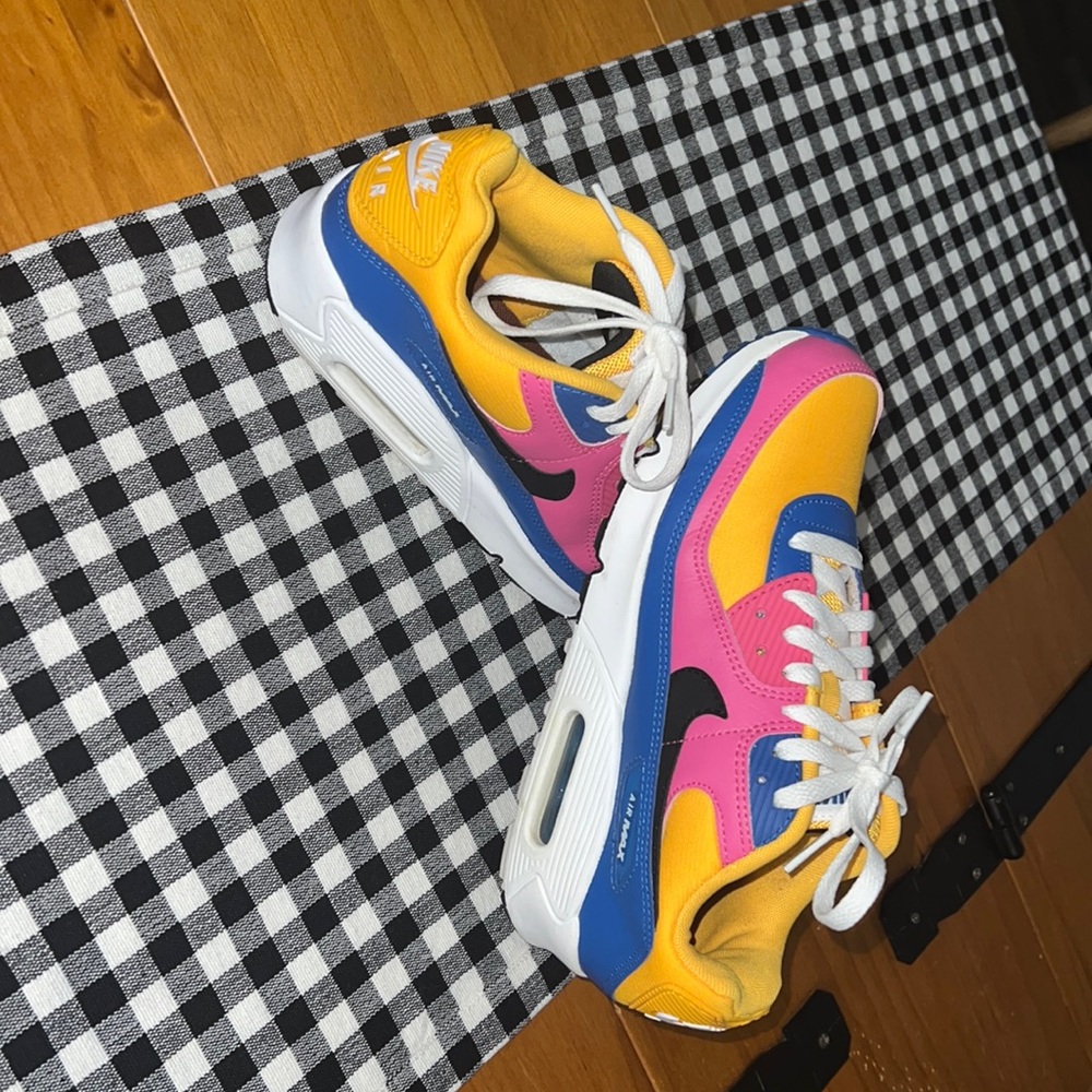 Nike Air Max 90s gold, blue, & pink suede women’s shoe only worn once!